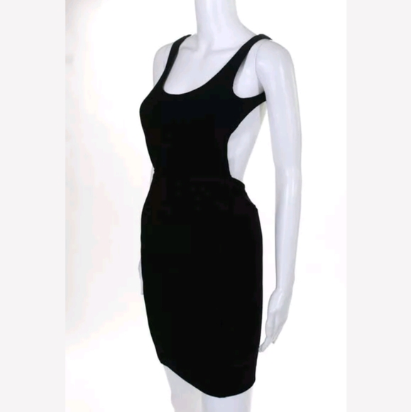 DESIGNER BLACK SLEEVELESS SCOOP NECK MINI DRESS 2 - Picture 2 of 5